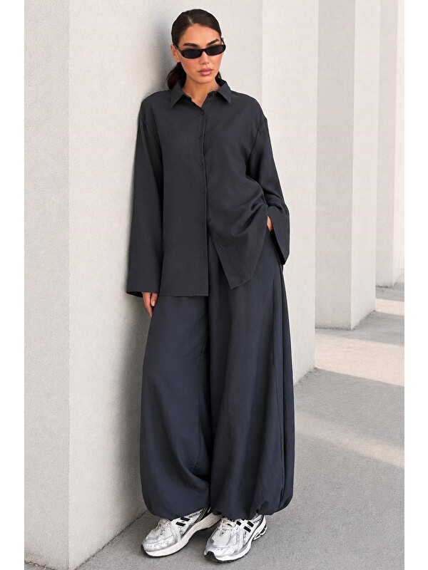 Madmext Füme Oversize Gömlek Balon Pantolon Kadın Takım Mg2779