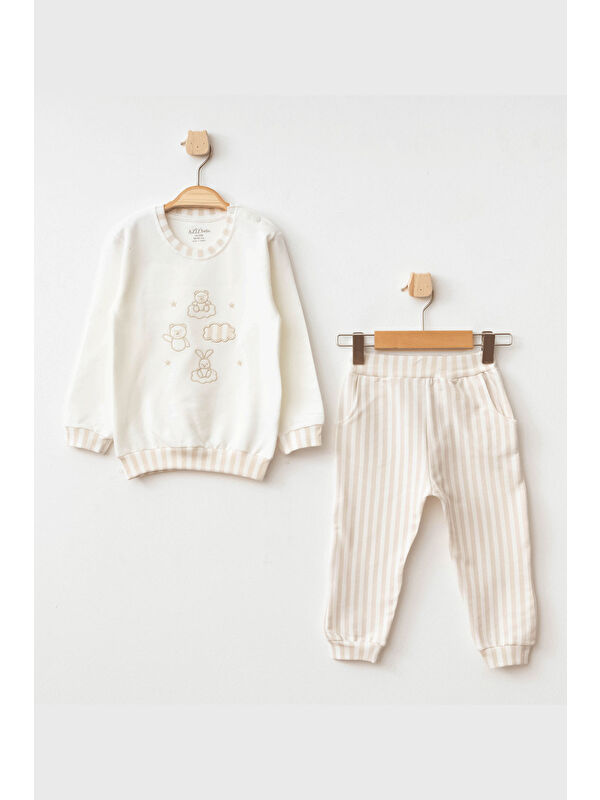AZİZ BEBE Erkek Bebek Nakışlı Sweatshirt Pantolon 2 'li Alt Üst Bebek Takımı 3 Ay - 36 Ay