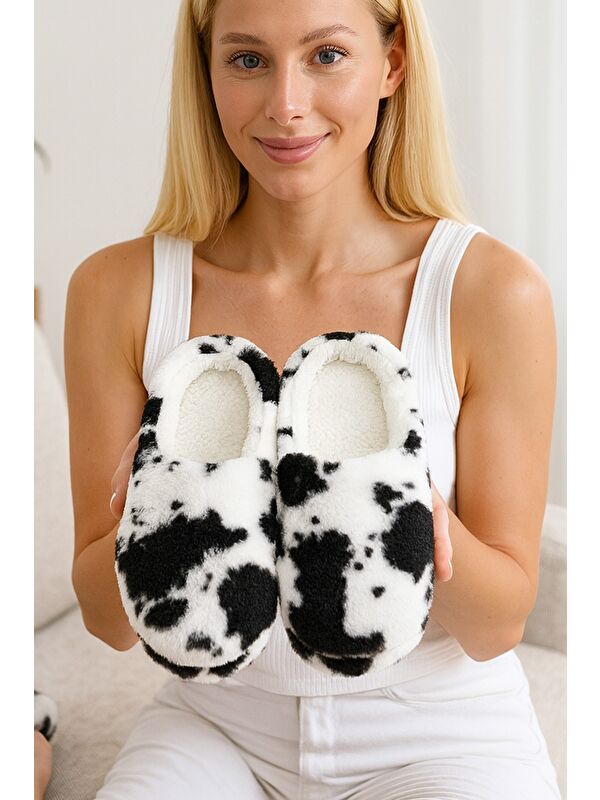 PUFFY Kadın Ev Terliği Kışlık Terlik Kauçuk Ses Yapmaz Taban - Görsel 3