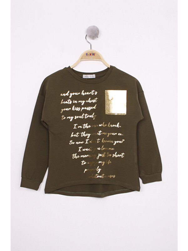 Toontoykids Kız Çocuk Varaklı Cep Baskılı T-Shirt