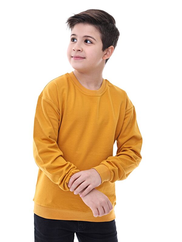 ZUZUNGA Basic Bisiklet Yaka Şardonlu Çocuk Sweatshirt 3-12 Yaş