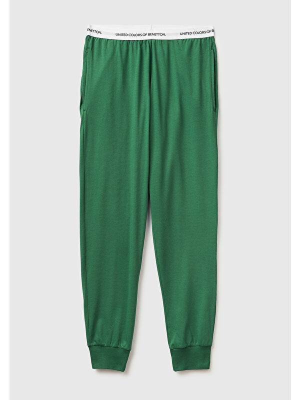 United Colors Of Benetton Erkek Yeşil %100 Pamuk Logolu Beli Lastikli Pijama Altı
