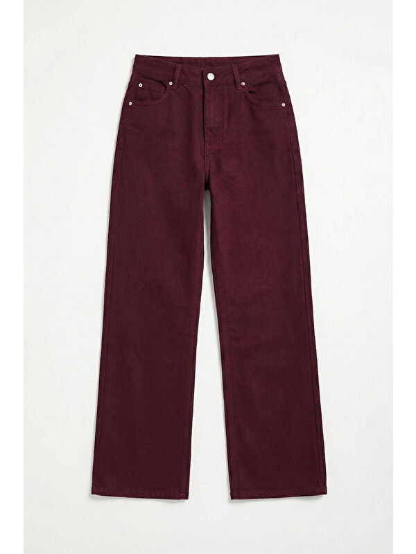 It's Basic Kadın Bordo Doris 7s6-35 Straight Fit Yüksek Bel %100 Pamuk Denim Jean