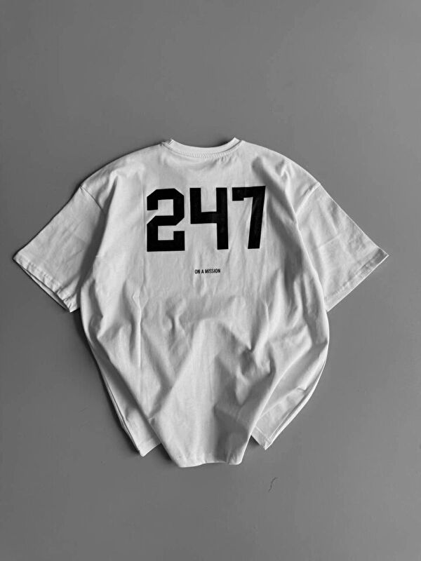 Jane's Baskılı Oversize Bisiklet Yaka T-shirt - Beyaz