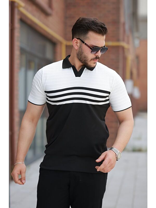 Jane's Erkek çizgi Desenli Yakalı Kısa Kollu T-shirt