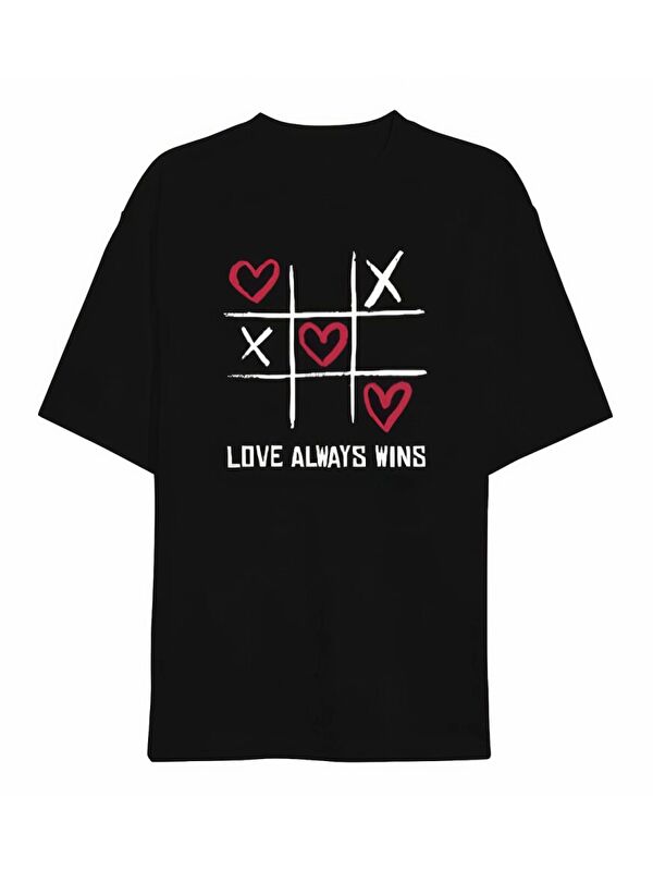 Jane's Sevgililer Günü İçin Özel Tasarım Love Always Wıns Baskılı T-shirt - Siyah