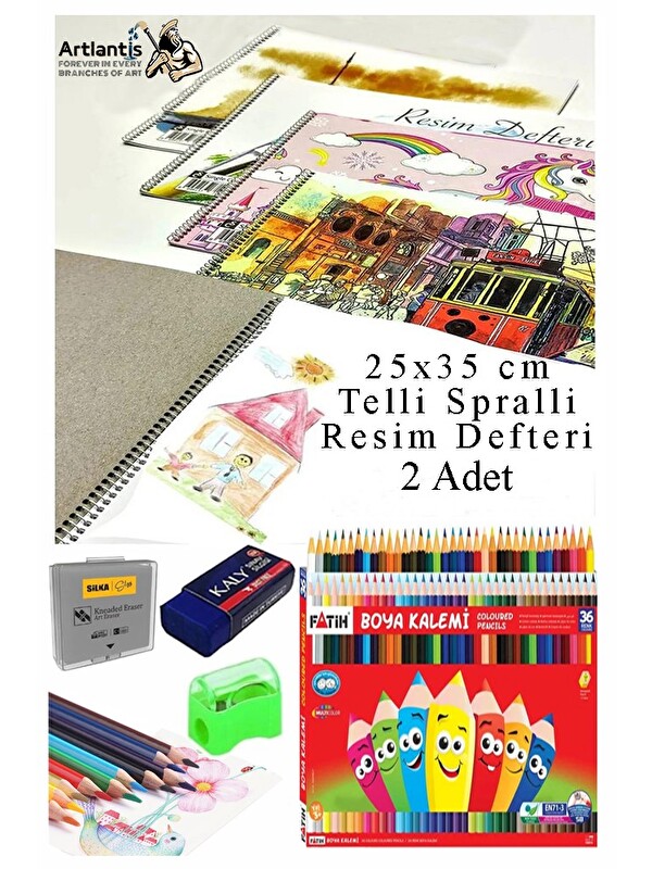 Fatih 36 Renk Kuru Boya 25x35 cm Telli Spralli Resim Defteri Hamur Silgi Kalemtraş 15 Yaprak Resim Defterİ