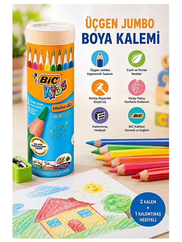 Artlantis 12 li Jumbo Kuru Boya Kalemi Teneke Kutu 1 Paket Bic Kalın 12 Renk Jumbo Kuruboya Tam Boy