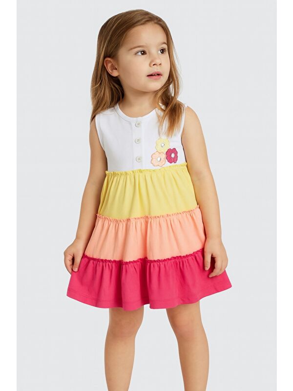 Chicsy Baby Kız Bebek Tatlı Premium Rengarenk Kat Kat Çiçek Detaylı Elbise