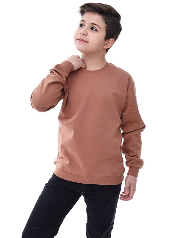 ZUZUNGA Basic Bisiklet Yaka Şardonlu Çocuk Sweatshirt 3-12 Yaş