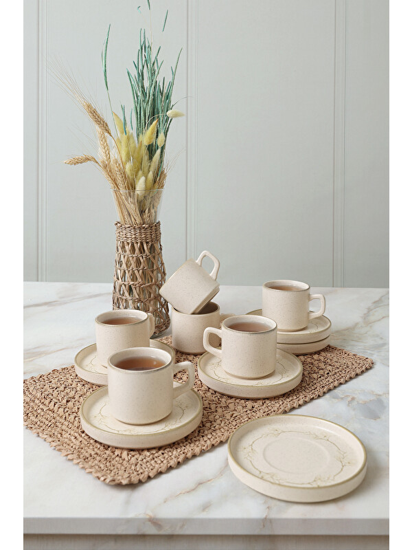 Keramika Taupe Bloom Stackable Çay Takımı 12 Parça 6 Kişilik