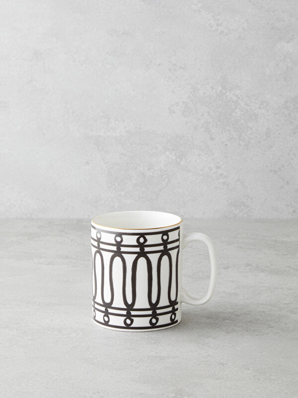 English Home White Charmed Bone Porselen Kupa 290 ml Siyah-Beyaz-Gold