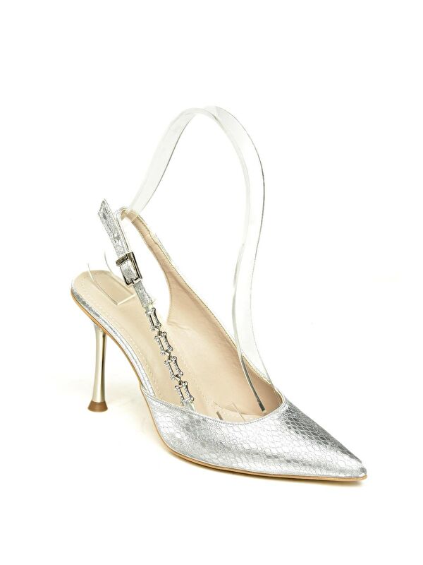 U8200996 Gümüş Kadın Topuklu Ayakkabı - Görsel 7