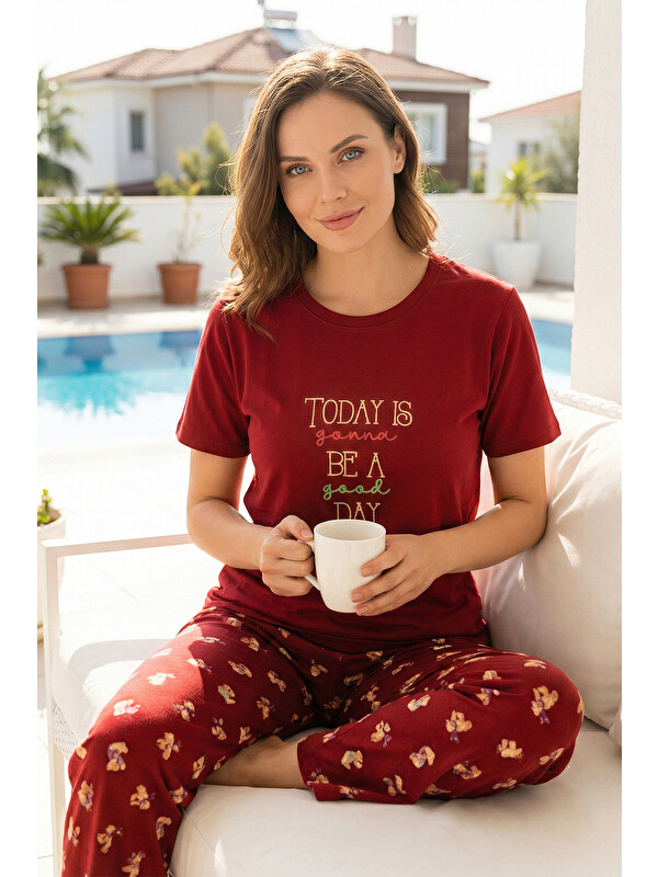 Remsa Kadın Kısa Kol Compakt Penye Kumaş Pijama Takımı 90784-3283 Kırmızı