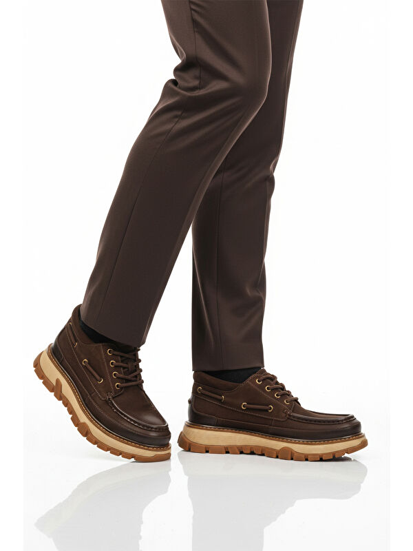 Kahve Nubuk Hakiki Deri Yüksek Taban Erkek Casual Ayakkabı 25K550 M - Görsel 2