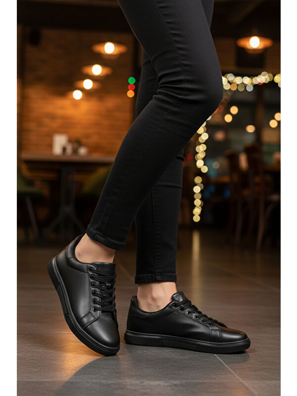 Siyah Bağcıklı Hafif Cilt Erkek Spor Ayakkabı Mota 600 M - Görsel 4