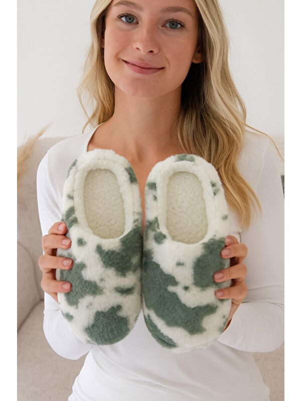 PUFFY Kadın Ev Terliği Kışlık Terlik Kauçuk Ses Yapmaz Taban - Görsel 3