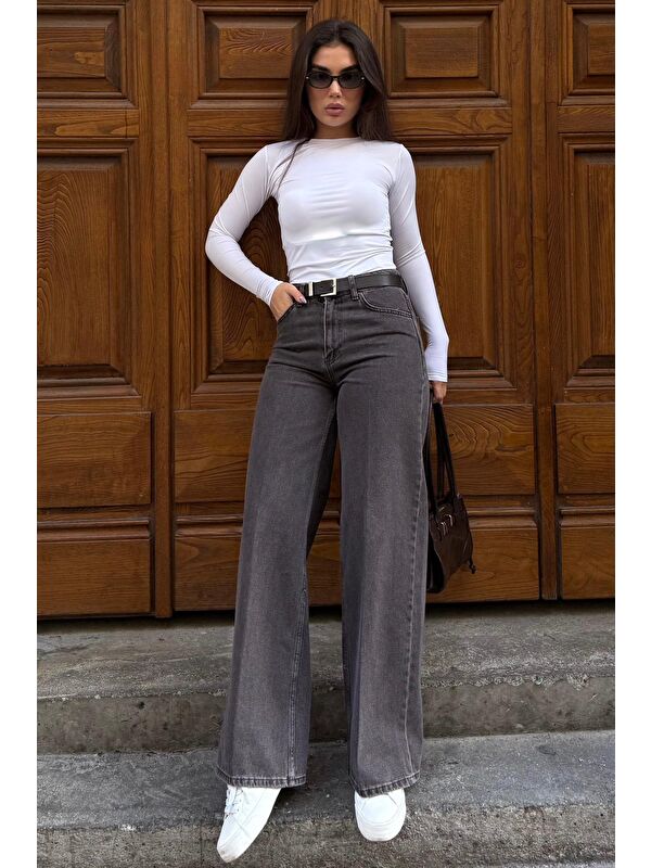 Madmext Kahverengi %100Pamuklu Geniş Paça Yüksek Bel Kadın Wide Leg Jean Mg2623