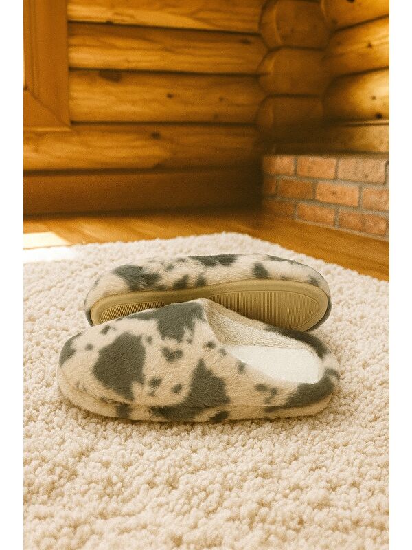 PUFFY Kadın Ev Terliği Kışlık Terlik Kauçuk Ses Yapmaz Taban - Görsel 7