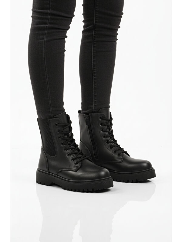 Siyah Polarlı Kaymaz Soğuğa Dirençli Deri Çocuk Bot Tuno 07 F - Görsel 2