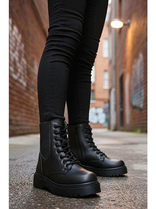 Siyah Polarlı Kaymaz Soğuğa Dirençli Deri Çocuk Bot Tuno 07 F - Görsel 4