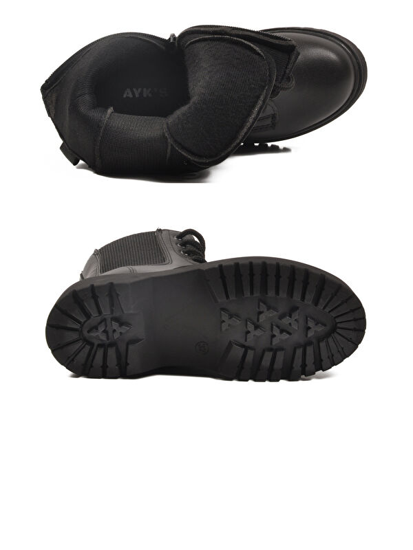 Siyah Polarlı Kaymaz Soğuğa Dirençli Deri Çocuk Bot Tuno 07 F - Görsel 6