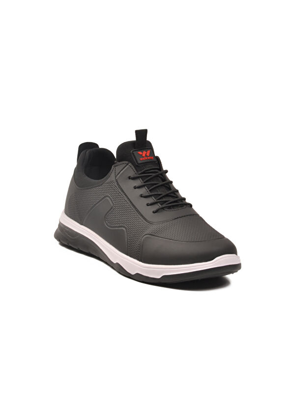 Siyah Kırmızı Lastik Bağcıklı Hafif Esnek Erkek Spor Ayakkabı Kaif 2323 M - Görsel 3