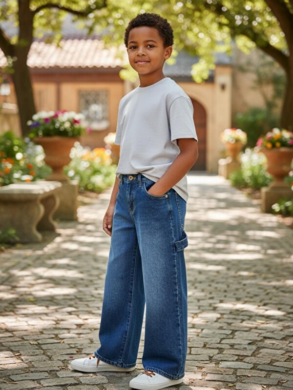A.S.L GOLF CLUB Erkek Çocuk Baggy Fit Geniş Bol Paça Jean Pantolon