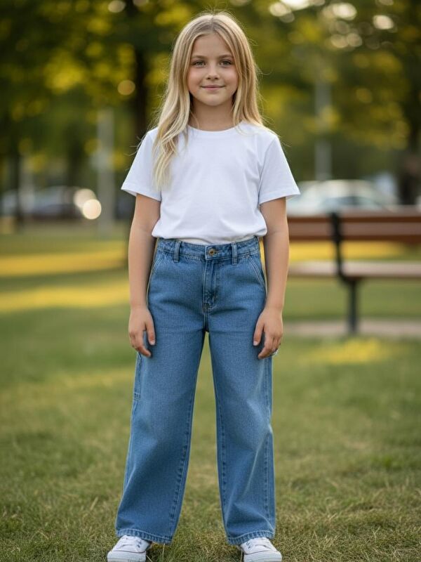 A.S.L GOLF CLUB Kız Çocuk Baggy Fit Geniş Bol Paça Jean Pantolon