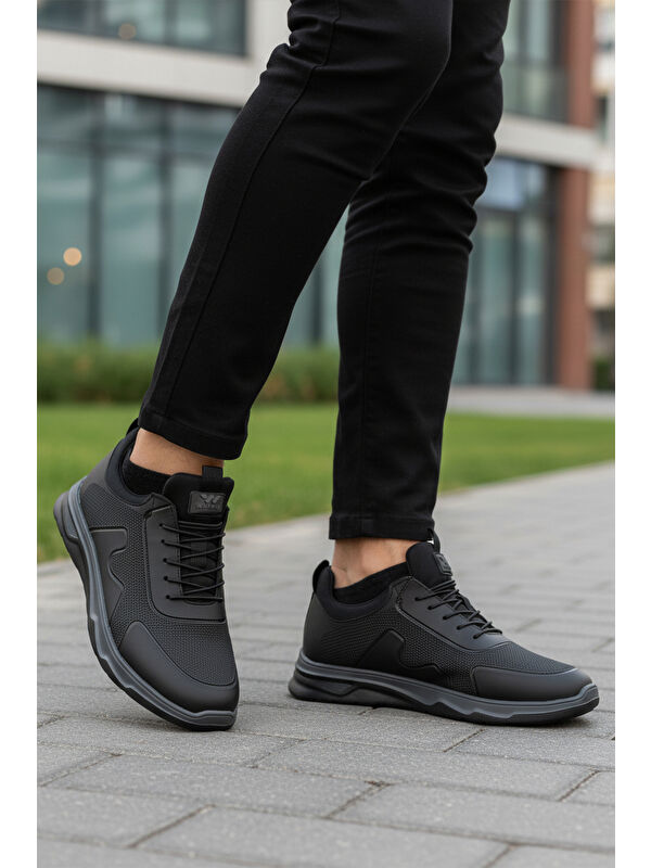 Siyah Lastik Bağcıklı Hafif Esnek Erkek Spor Ayakkabı Kaif 2323 M - Görsel 4