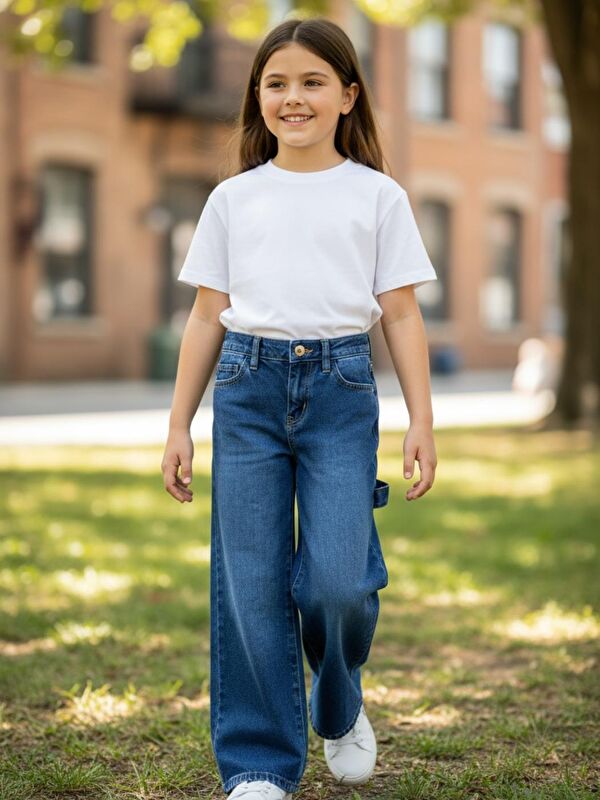 A.S.L GOLF CLUB Kız Çocuk Baggy Fit Geniş Bol Paça Jean Pantolon