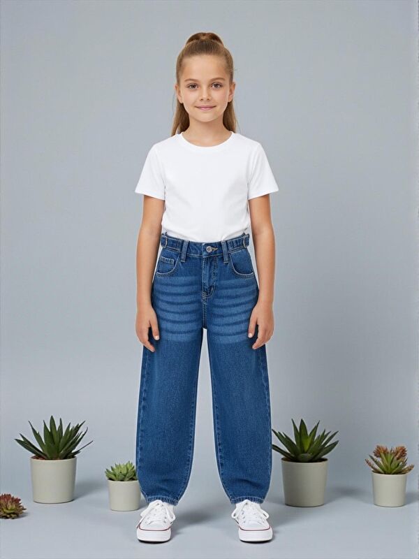 A.S.L GOLF CLUB Kız Çocuk Wide Baggy Fit Geniş Paça Jean Pantolon