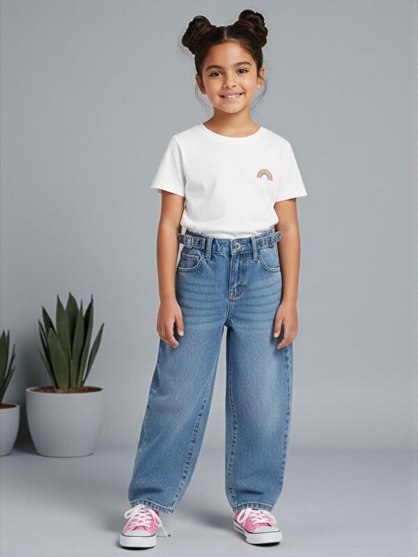 A.S.L GOLF CLUB Kız Çocuk Wide Baggy Fit Geniş Paça Jean Pantolon