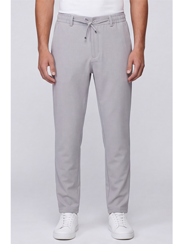 Sabri Özel Erkek Açık Gri Normal Kesim Regular Fit Pamuklu Armürlü Bel Lastikli Jogger Pantolon