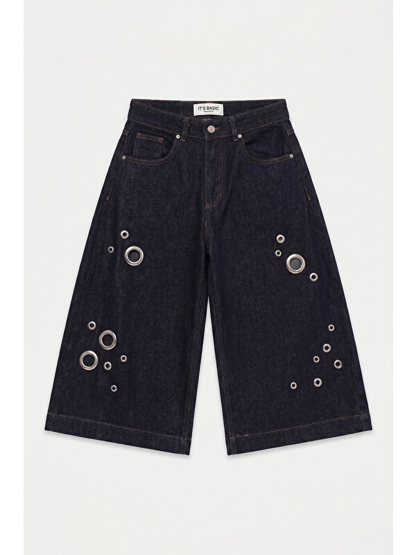 It's Basic Kadın İndigo Selvedge 7s6-50 Maxi Boy Tasarım Bermuda Şort
