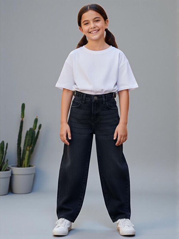 A.S.L GOLF CLUB Kız Çocuk Wide Baggy Fit Geniş Paça Jean Pantolon