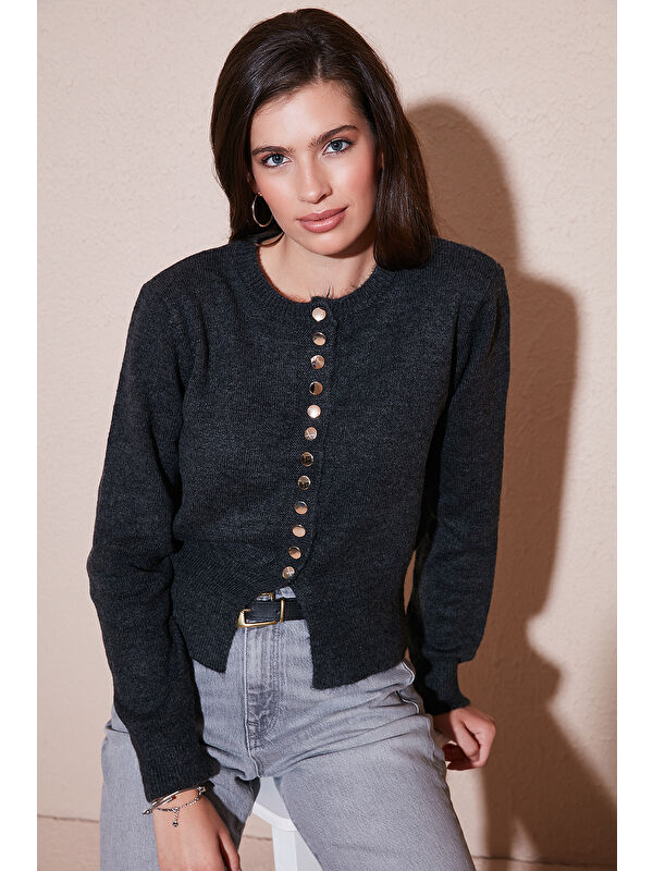 Lela Premium Comfort Fit Yuvarlak Yaka Crop Triko Hırka 680HI00164
