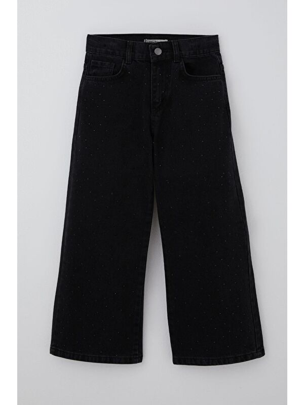 Breeze Kız Çocuk Jean Pantolon Taşlı Cepli Siyah (5-9 Yaş)
