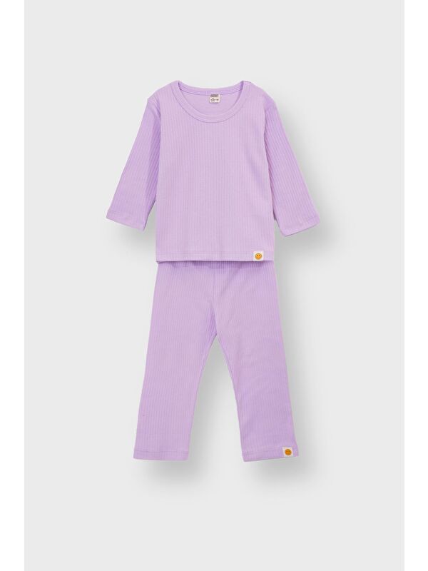 ZUZUNGA Basic Fitilli İnterlok Kumaş %100 Pamuk 1-5 Yaş Beyaz Bebek Pijama Takımı