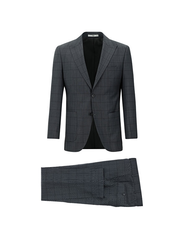Kiğılı Slim Fit Dar Kesim Yünlü Kareli Takım Elbise