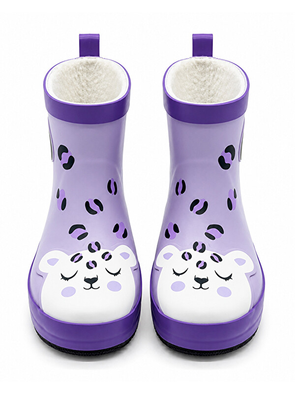 Denokids Kız Çocuk Yağmur Botu Su Geçirmez Lila Leopar Desenli (25-33 N)