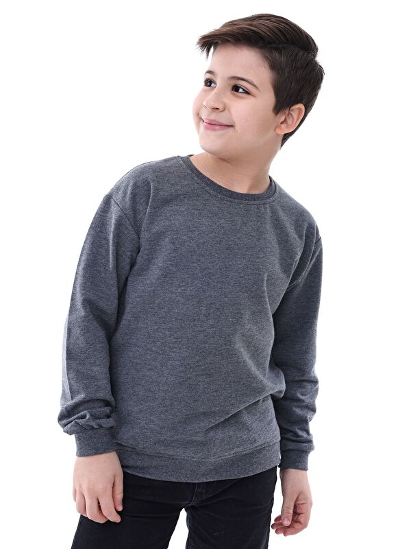 ZUZUNGA Basic Bisiklet Yaka Şardonlu Çocuk Sweatshirt 3-12 Yaş