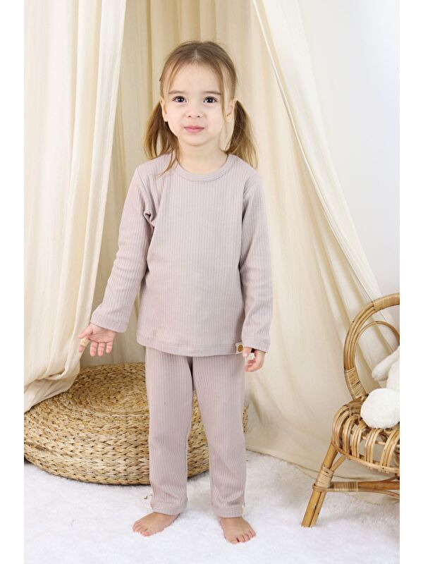 ZUZUNGA Basic Fitilli İnterlok Kumaş %100 Pamuk 1-5 Yaş Beyaz Bebek Pijama Takımı
