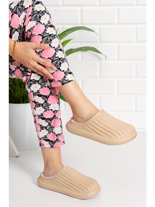 FLORA Kapalı İçi Yünlü Unisex Ev Terliği Kışlık Terlik Su Geçirmez - Görsel 4