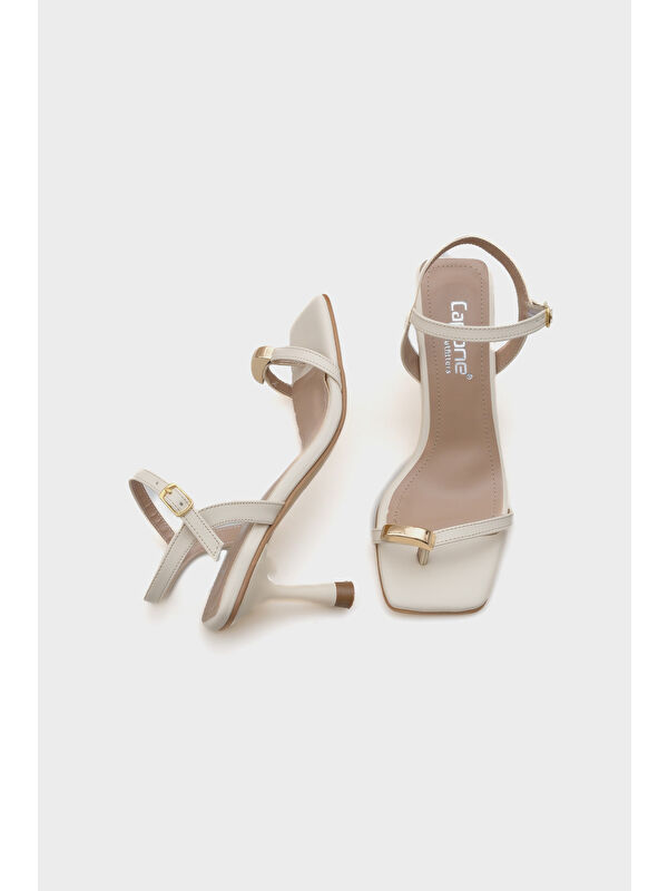 Cindy Küt Burunlu Topuklu Bilekten Bantlı Parmak Arası Kadın Sandalet - Görsel 7