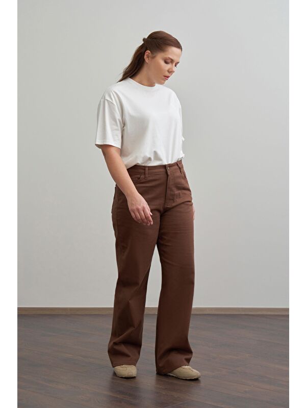 ALLDAY Kahve-Boru Paça Büyük Beden Gabardin Pantolon
