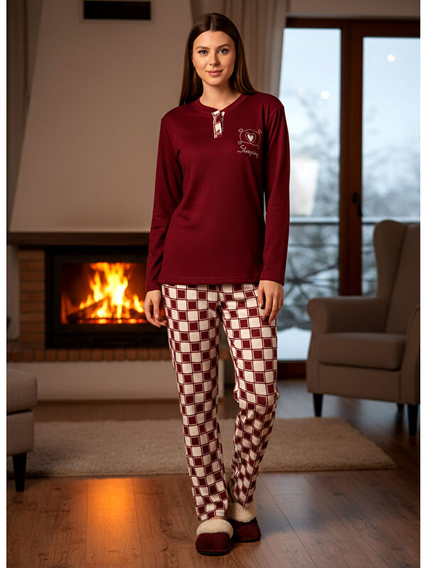 Remsa Kadın Termal Uzun Kol Pijama Takımı 4732 Bordo