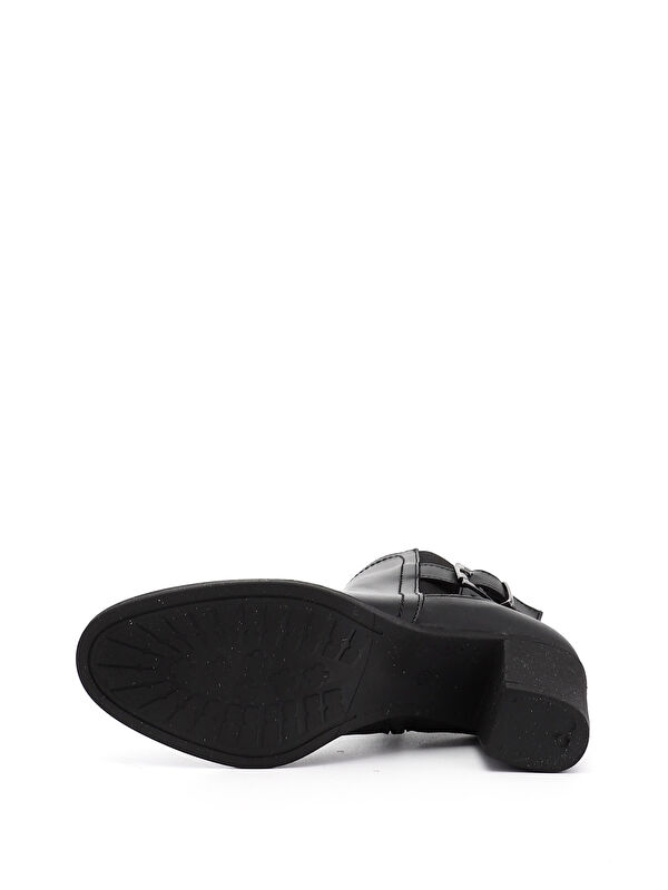 Kadın AÇIK SİYAH Fermuarlı Kalın Topuklu Tokalı Bot - Görsel 5