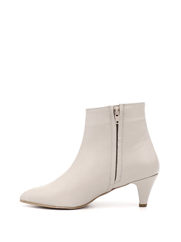 Kadın YENİ BEJ Fermuarlı Sivri Burun Hakiki Deri Bot - Görsel 4