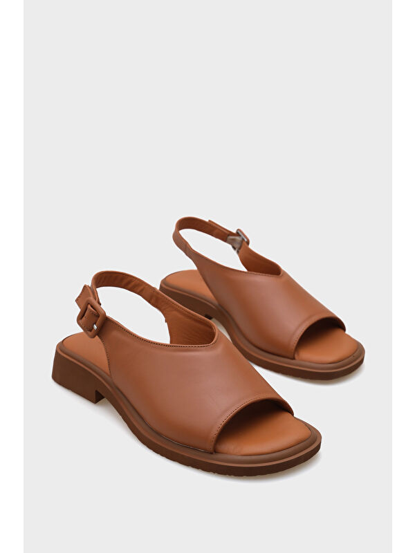 Cora Hakiki Deri Kısa Topuklu Konfor Tek Bantlı Kadın Sandalet - Görsel 3